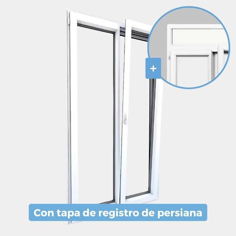 Puerta Balconera Aluminio gama AluMax 2 hojas de la cual 1 oscilobatiente con tapa de registro de persiana