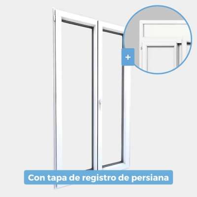 Puerta Balconera Aluminio gama AluMax 2 hojas de la cual 1 oscilobatiente con tapa de registro de persiana